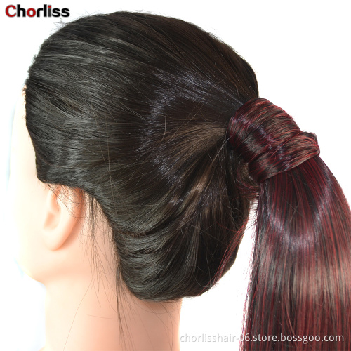 Wholesale ombre Long Straight  Clip in Wrap Around ponytail Hair Extensions Synthetic Fiber Hairpiece Ponytail for Woman